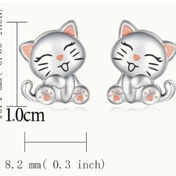 Cute Kitty Studs Fashion Studs  Pink and Grey Enamel design Earrings set - Picture 5 of 5